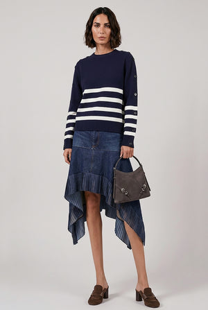 SACAI RTW Asymmetric Denim Skirt with Pleated Hem | Blue