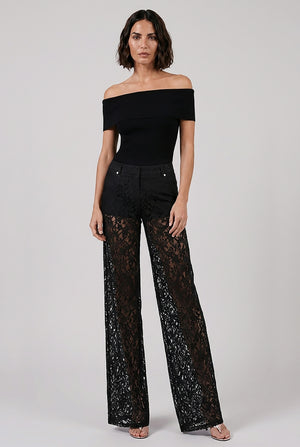 Rebrode Wide Leg Lace Pant | Black