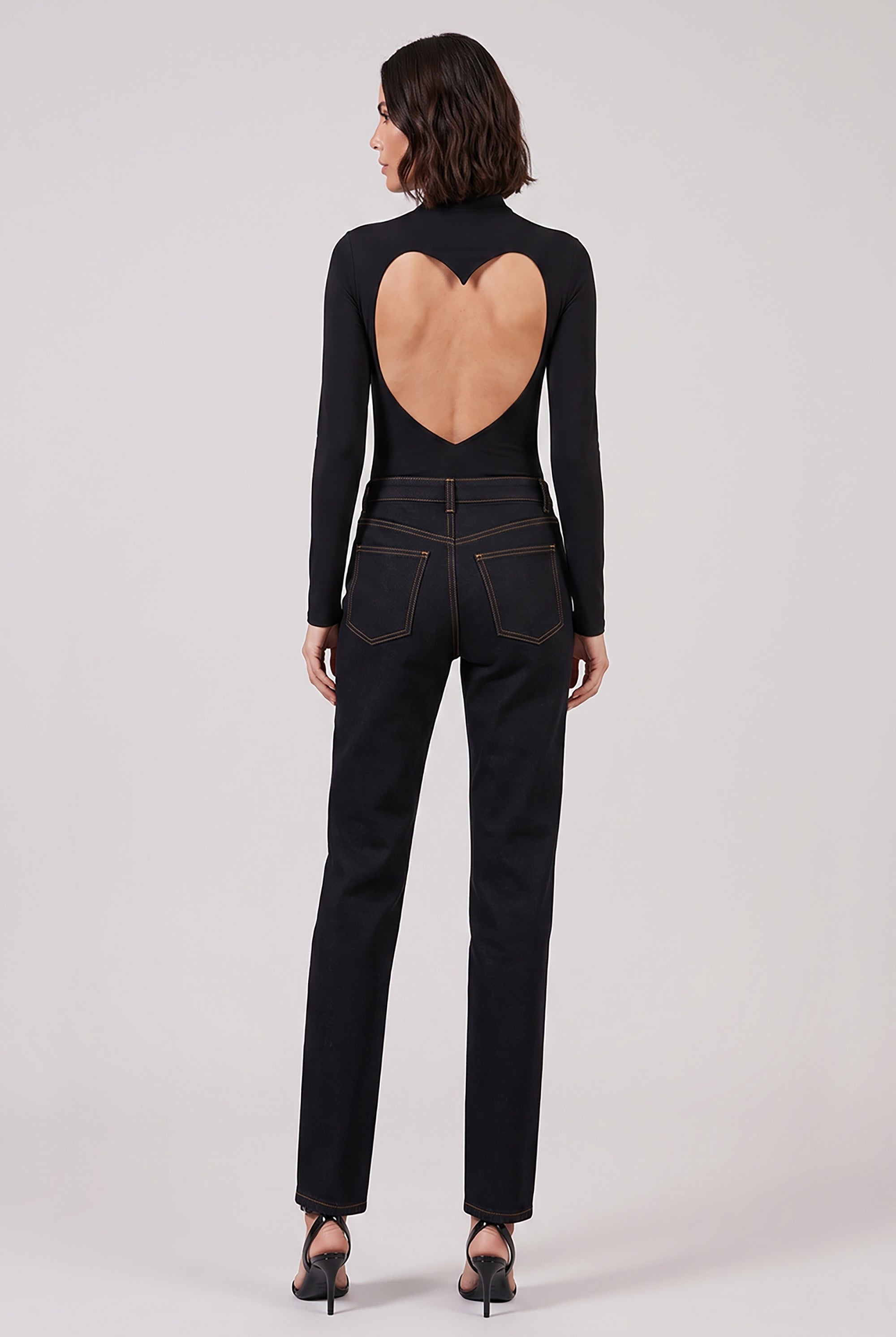 ALAIA RTW High-Neck L/S Heart Bodysuit Top | Black