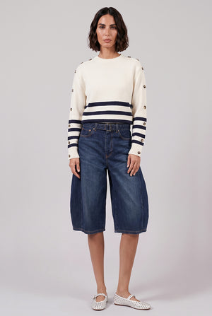 JW ANDERSON RTW Button Sleeve Stripe Knit | Ivory/Navy