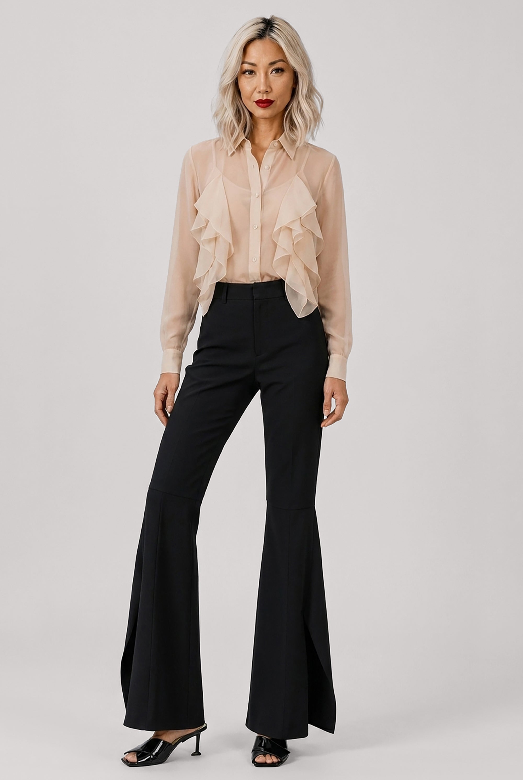 COMME DES GARCONS RTW Ruffle Front Long Shirt | Beige