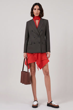 Double Breasted Jacket With Long Attached Scarf | Brown/Red