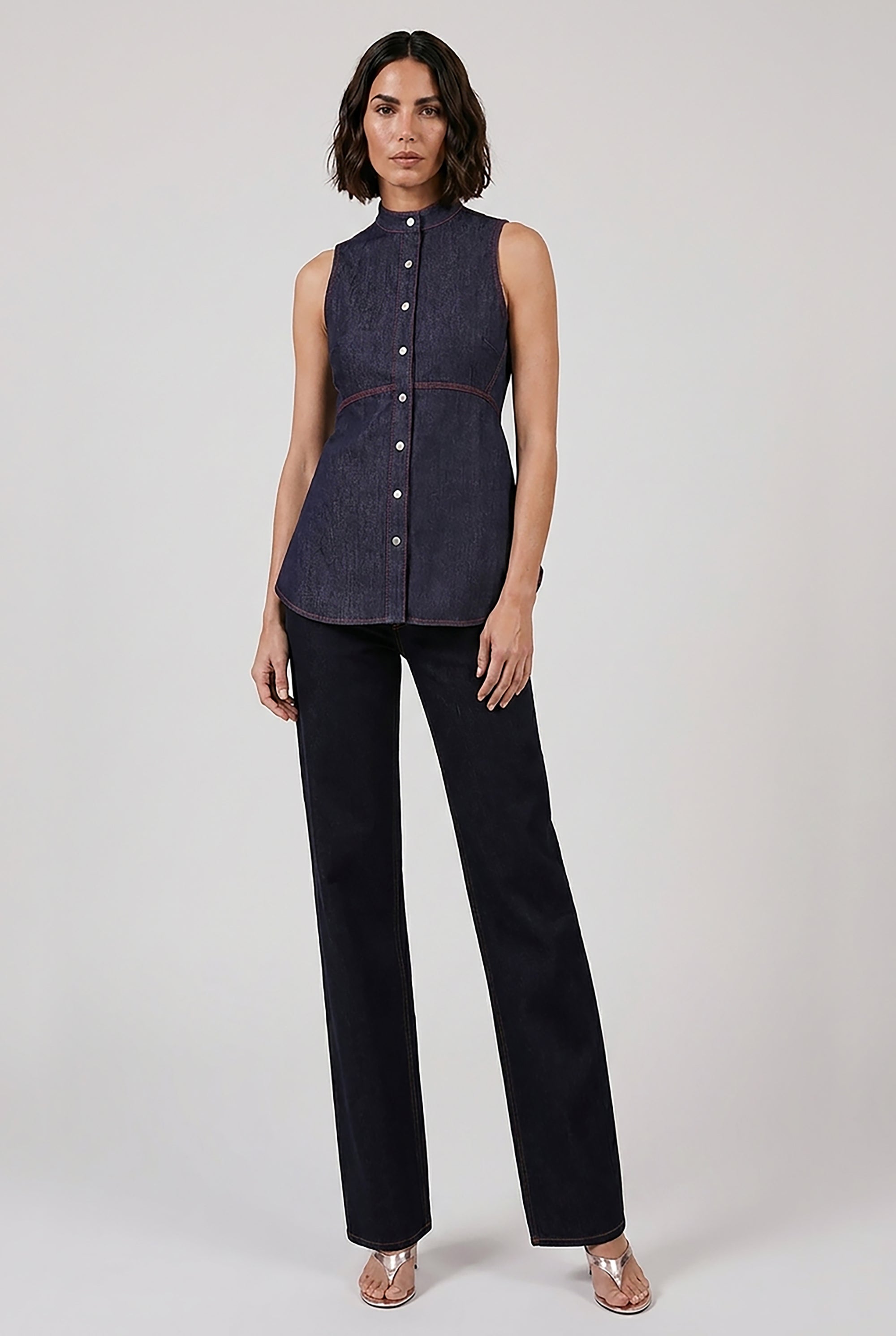 ALAIA RTW Stretch Belt Low-Waist Loose Denim Pants | Black