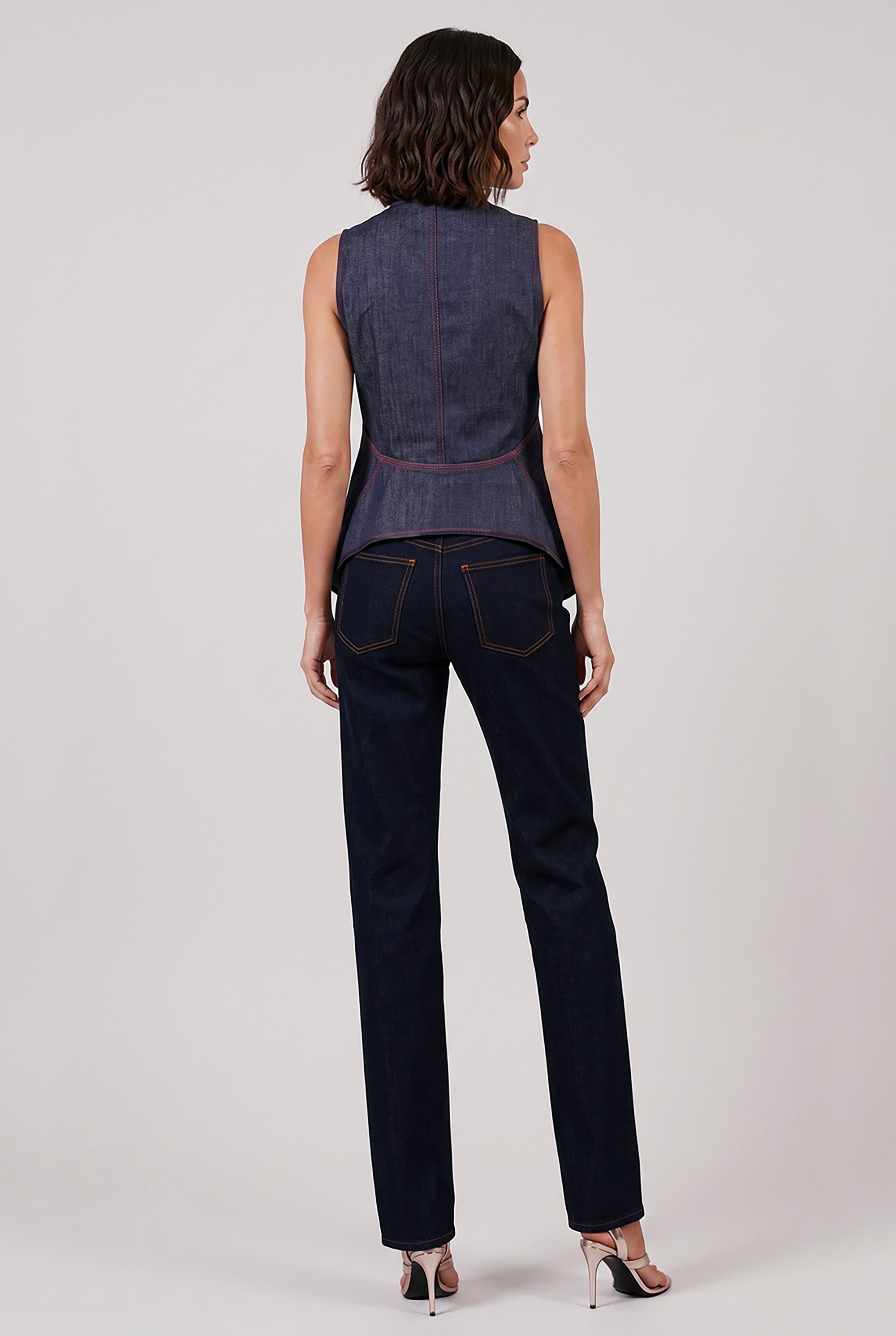 ALAIA RTW Sleeveless Denim Blouse | Dark Blue