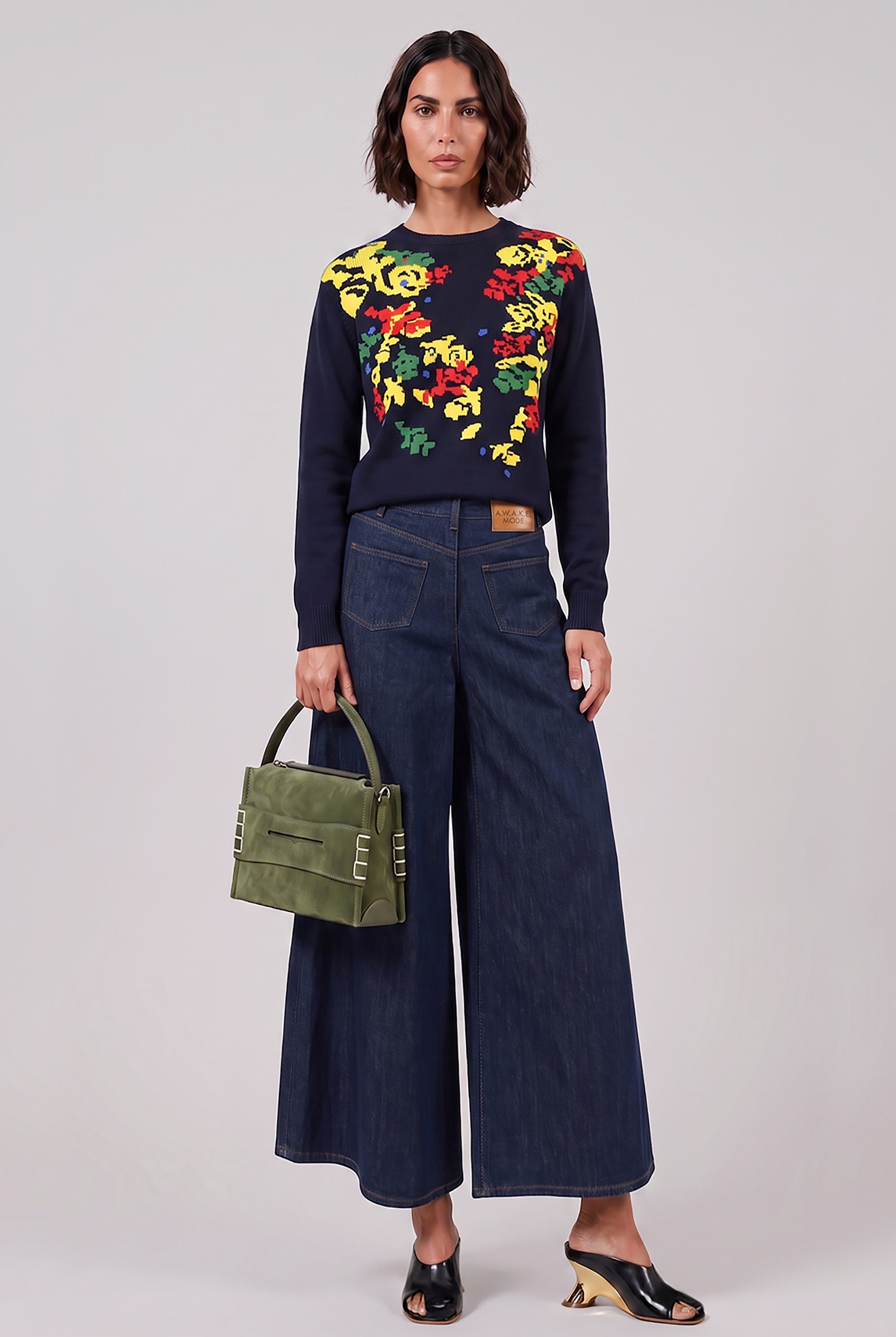 JW ANDERSON RTW JW X Pringle Floral Crew Neck Knit | Navy/Multi