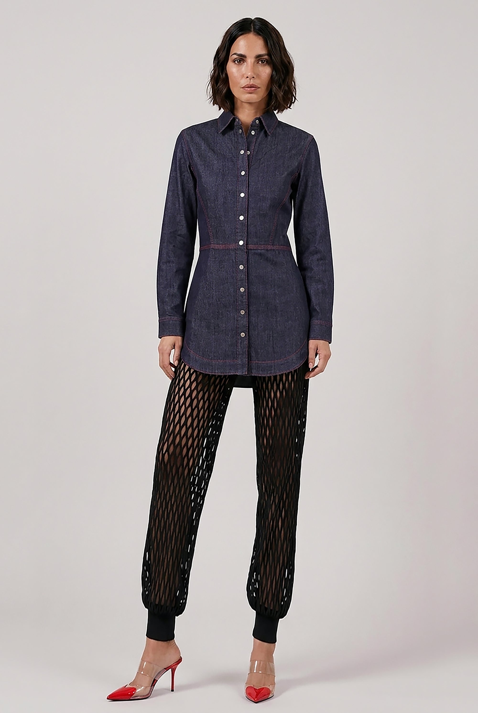 ALAIA RTW Denim Mini Shirt Dress | Dark Blue
