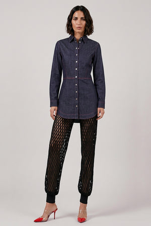 ALAIA RTW Denim Mini Shirt Dress | Dark Blue