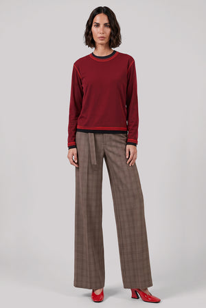 High Waisted Straight Leg Stripe Pant | Brown/Green