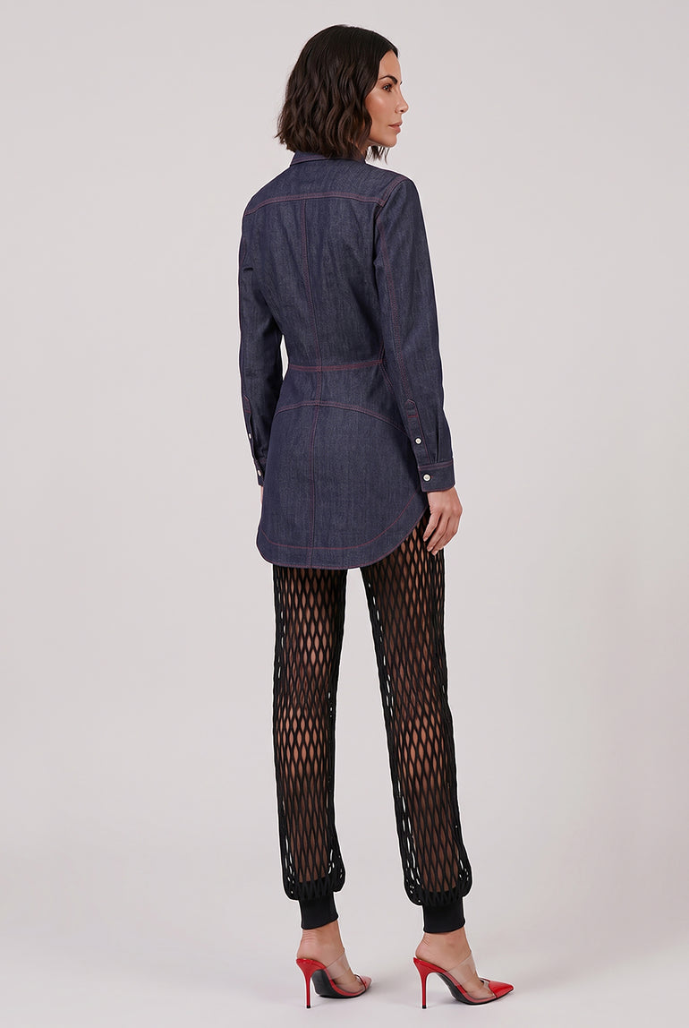 ALAIA RTW Denim Mini Shirt Dress | Dark Blue