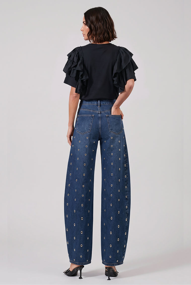 DRIES VAN NOTEN RTW Humey Ruffle Jersey Top | Black