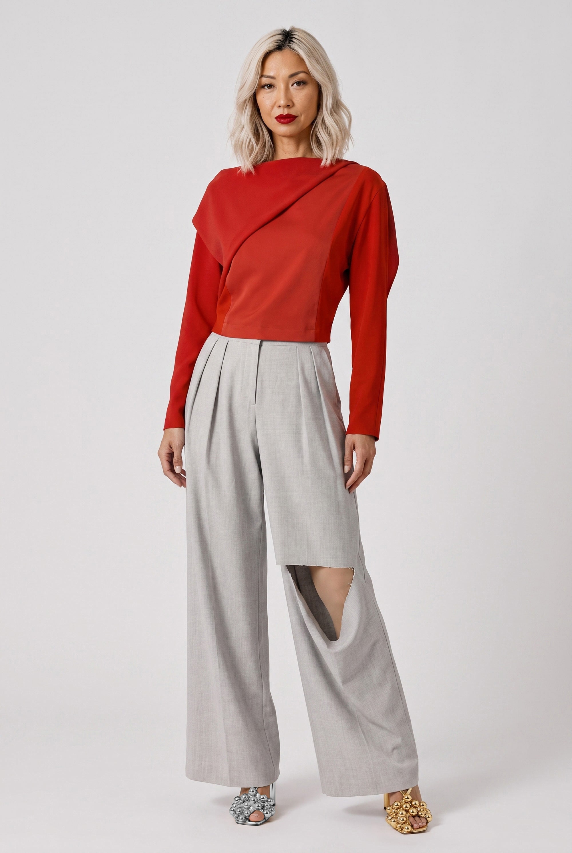 AWAKE MODE RTW L/S Drapped Collar Top | Terracotta