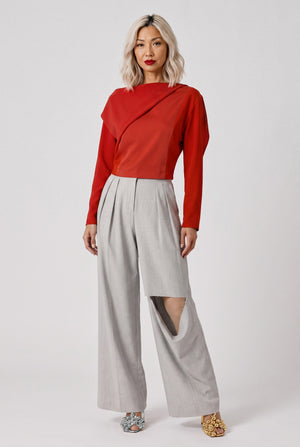 AWAKE MODE RTW L/S Drapped Collar Top | Terracotta