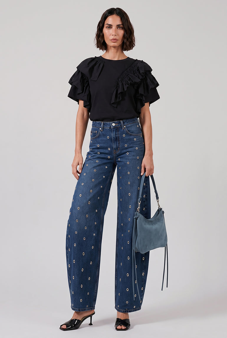 DRIES VAN NOTEN RTW Humey Ruffle Jersey Top | Black