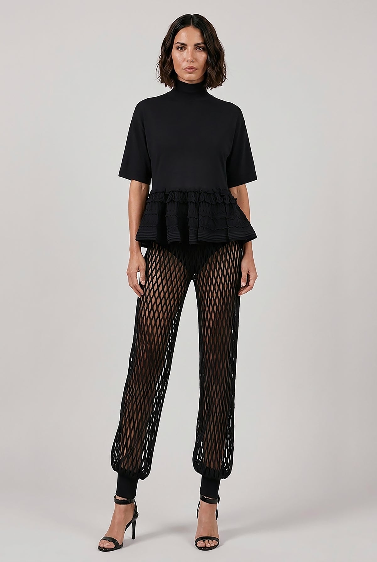 ALAIA RTW Macrame Knit Relaxed Elastic Cuff Pant | Black