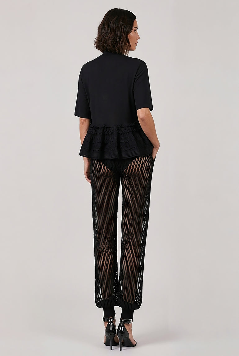 ALAIA RTW Macrame Knit Relaxed Elastic Cuff Pant | Black
