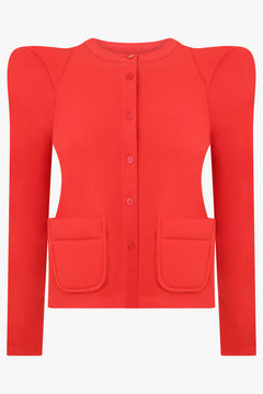 MELITTA BAUMEISTER RTW Foamy Shoulder Cardigan Jacket | Bold Red