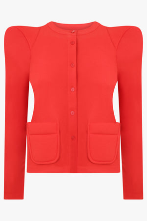 Foamy Shoulder Cardigan Jacket | Bold Red