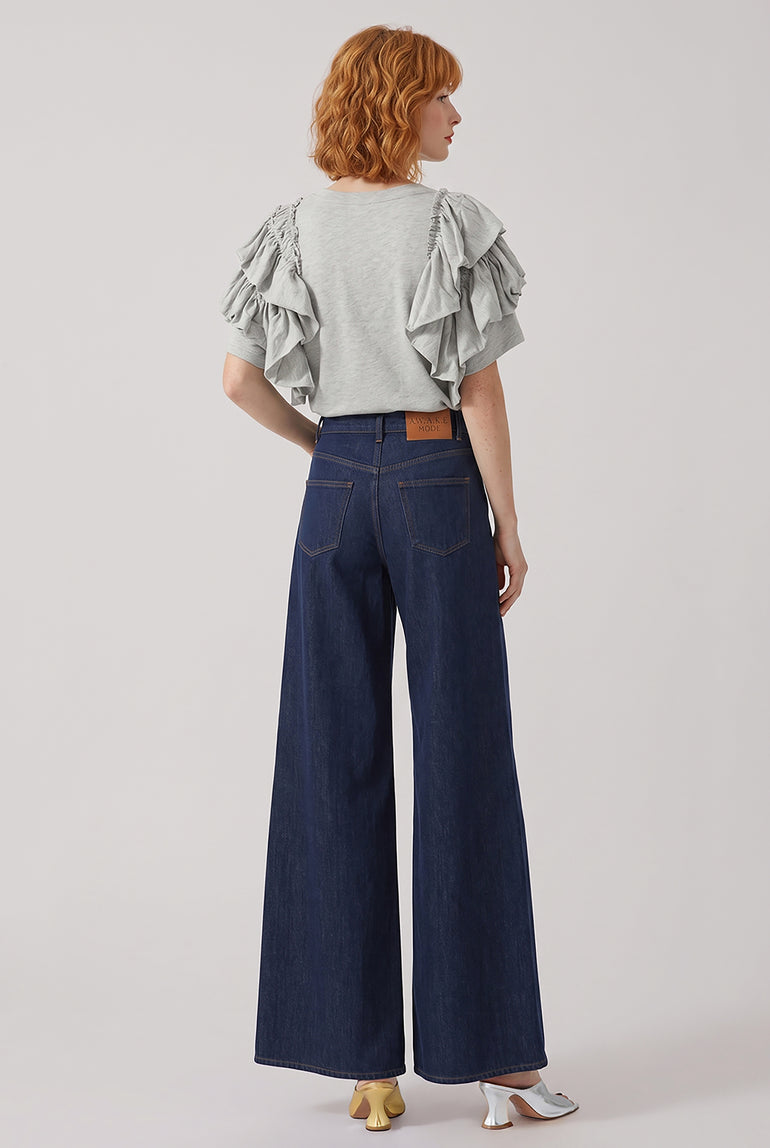 DRIES VAN NOTEN RTW Humey Ruffle Jersey Top | Grey Melange