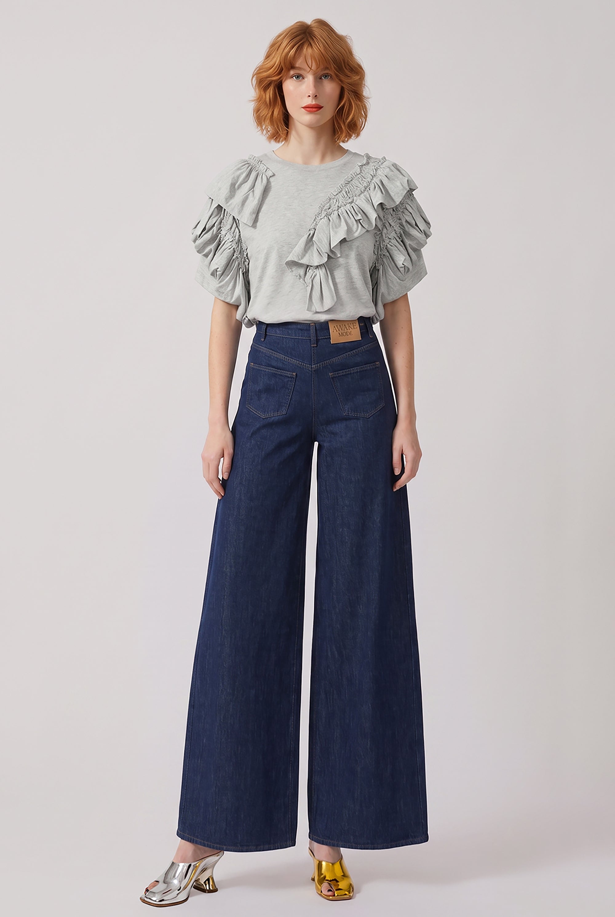 DRIES VAN NOTEN RTW Humey Ruffle Jersey Top | Grey Melange