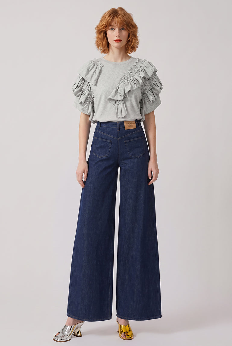 DRIES VAN NOTEN RTW Humey Ruffle Jersey Top | Grey Melange