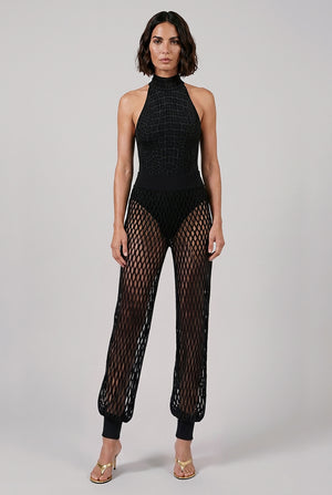 ALAIA RTW Macrame Knit Relaxed Elastic Cuff Pant | Black
