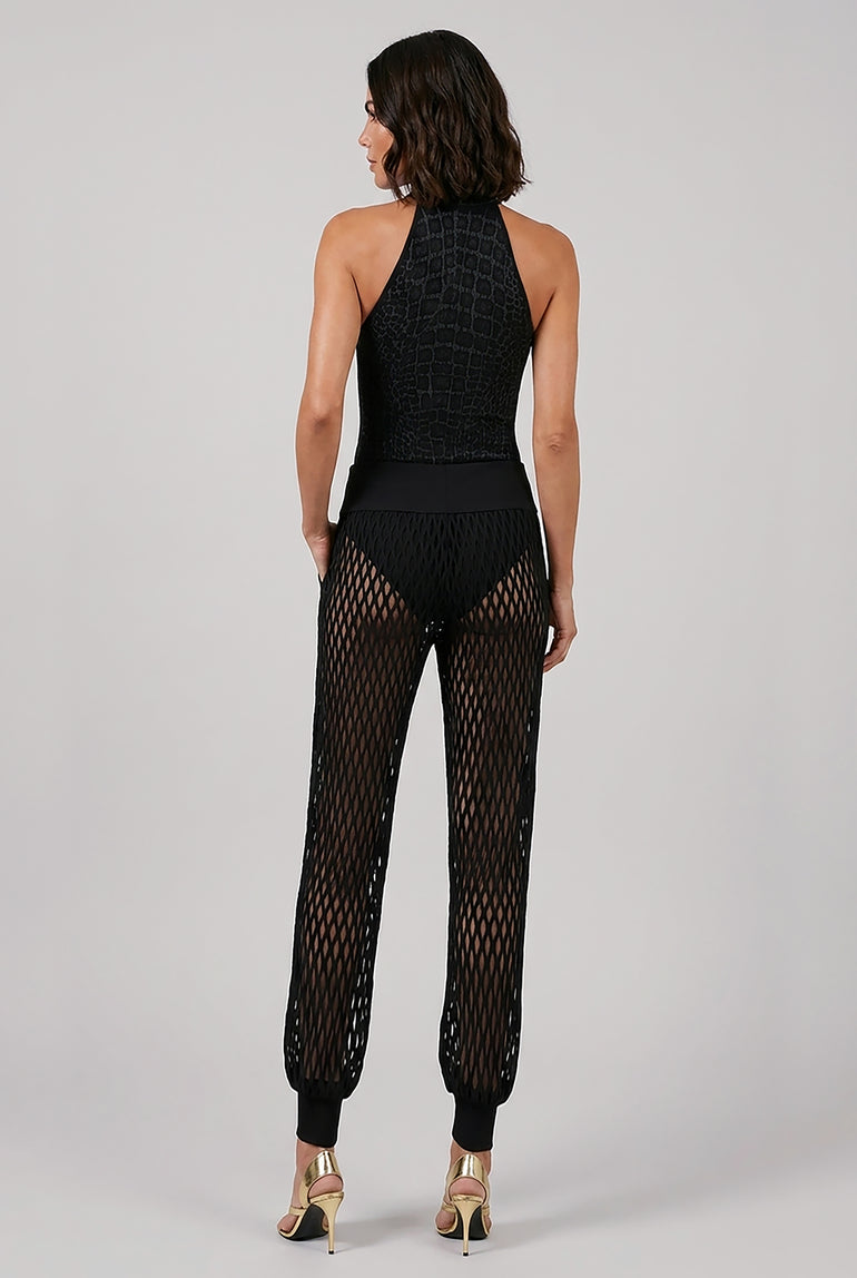 ALAIA RTW Macrame Knit Relaxed Elastic Cuff Pant | Black