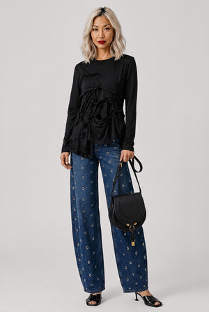 COMME DES GARCONS RTW Deconstruct Ruffle Asymmetric Top | Black