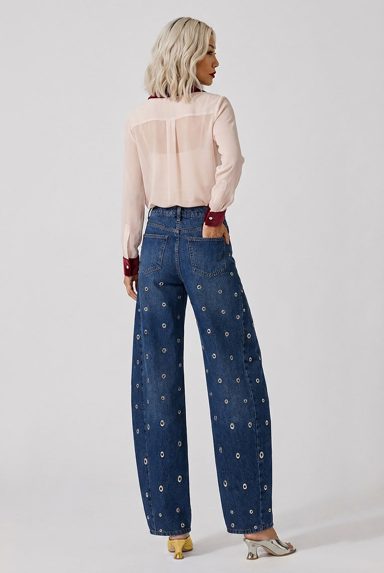 AWAKE MODE RYW Studded Denim Jean with Inserts | Blue