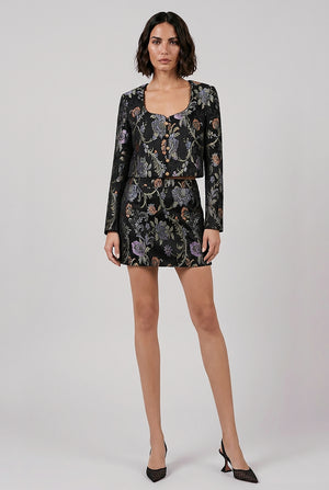 Floral Scoop Neck Jacket | Black/Multi