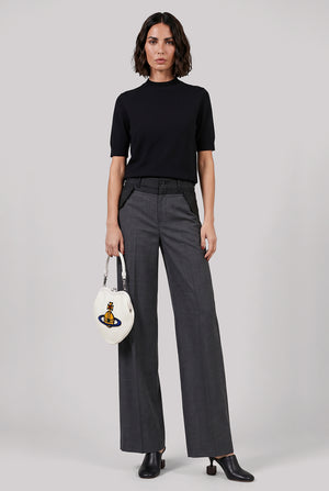 Glen Check Print Contrast Wide Leg Pant | Grey/Black