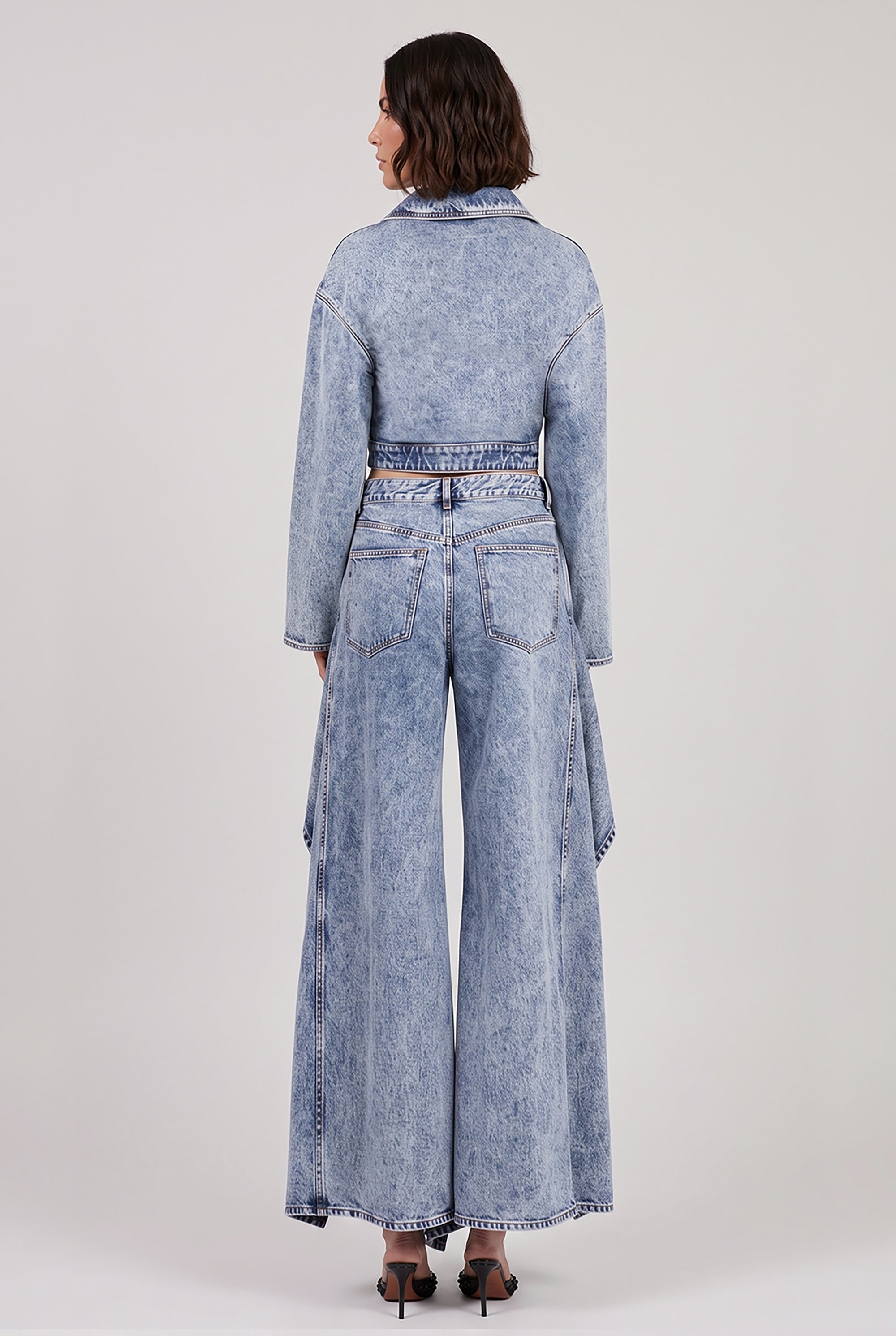 ALAIA RTW Ruffle Layer Denim Jean | Snow Blue