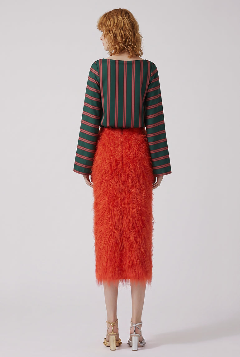 DRIES VAN NOTEN RTW Charlie Fluid Stripe Blouse Mini Dress | Bottle Green/Burgundy