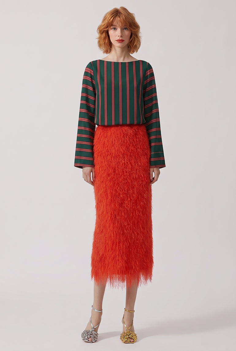 DRIES VAN NOTEN RTW Sokna Fringed Skirt | Red