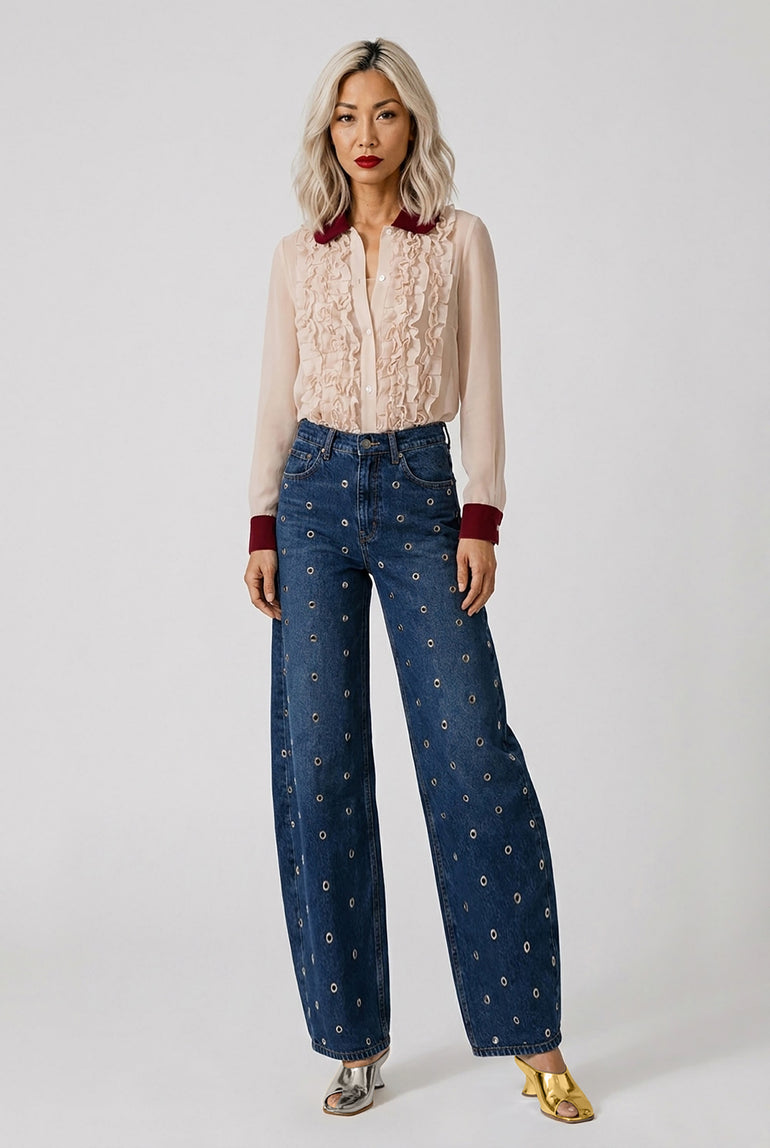 AWAKE MODE RYW Studded Denim Jean with Inserts | Blue
