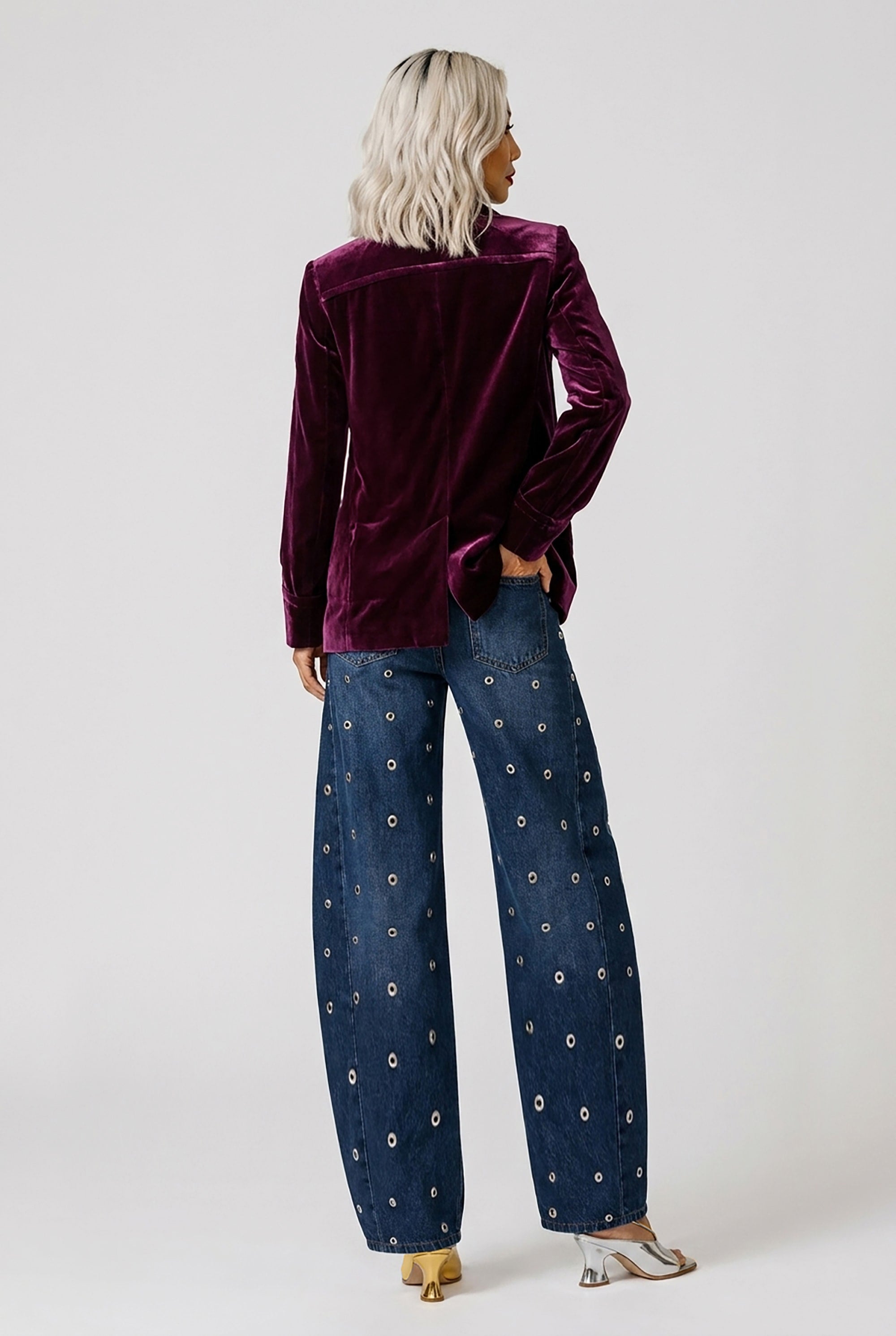COMME DES GARCONS RTW Single Breast Velvet Cut Out Panel Jacket | Purple