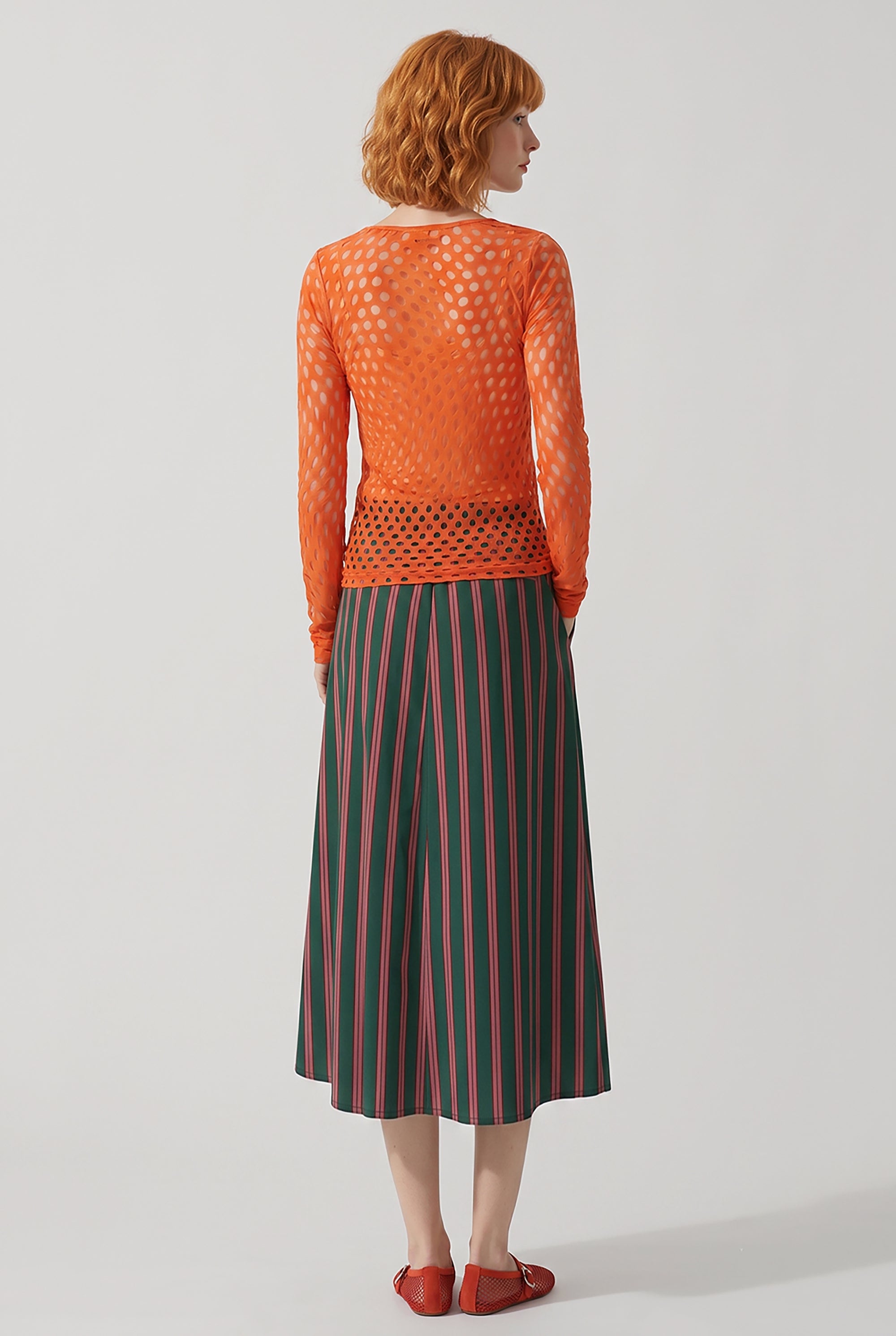 DRIES VAN NOTEN RTW Susya Stripe Midi Skirt | Bottle Green/Burgundy