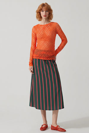DRIES VAN NOTEN RTW Susya Stripe Midi Skirt | Bottle Green/Burgundy