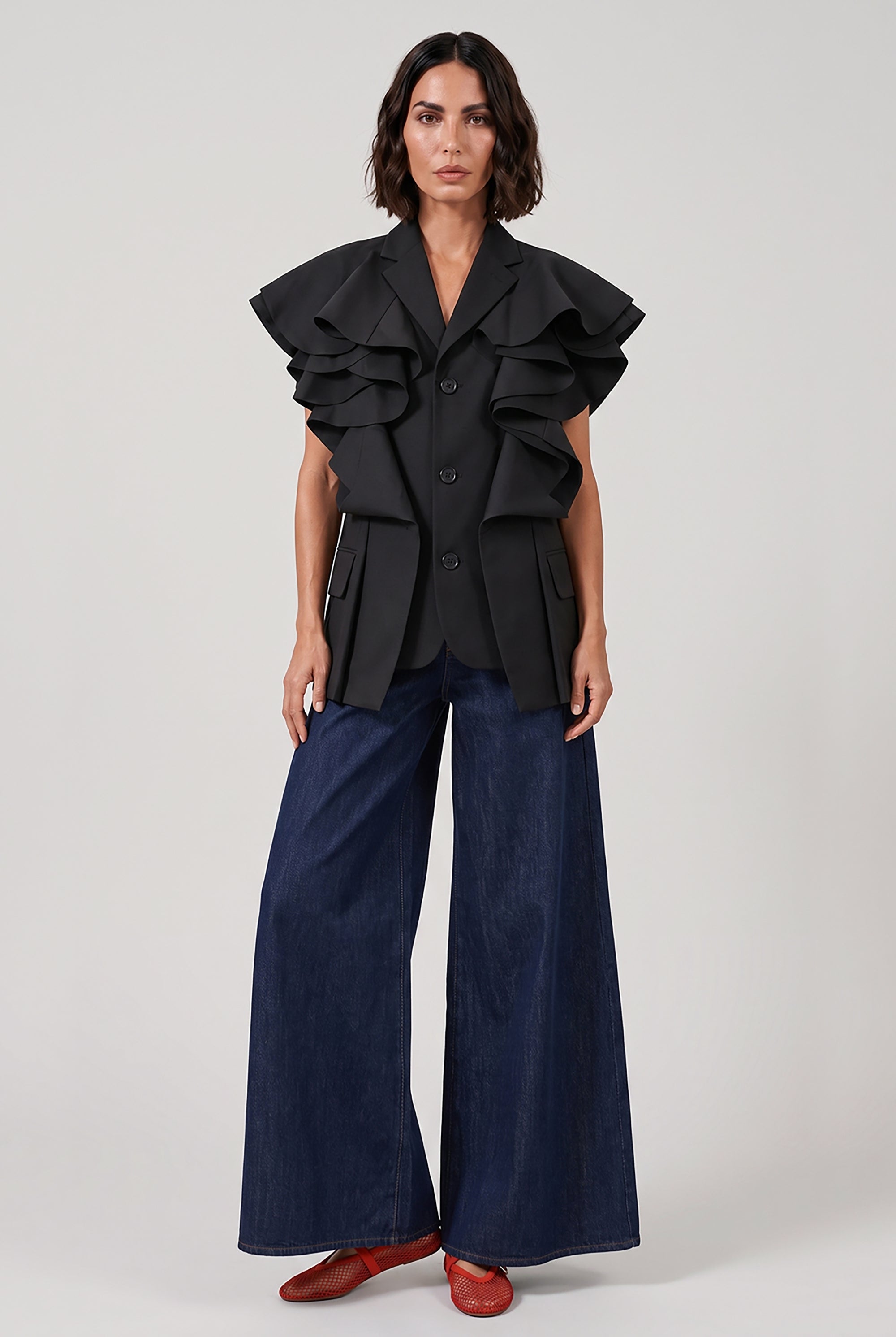 COMME DES GARCONS RTW Sculpt Ruffle Sleeve Jacket | Black