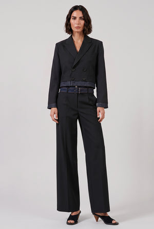 SACAI RTW Suiting X Denim Oversize Double Breast Jacket | Black/Indigo