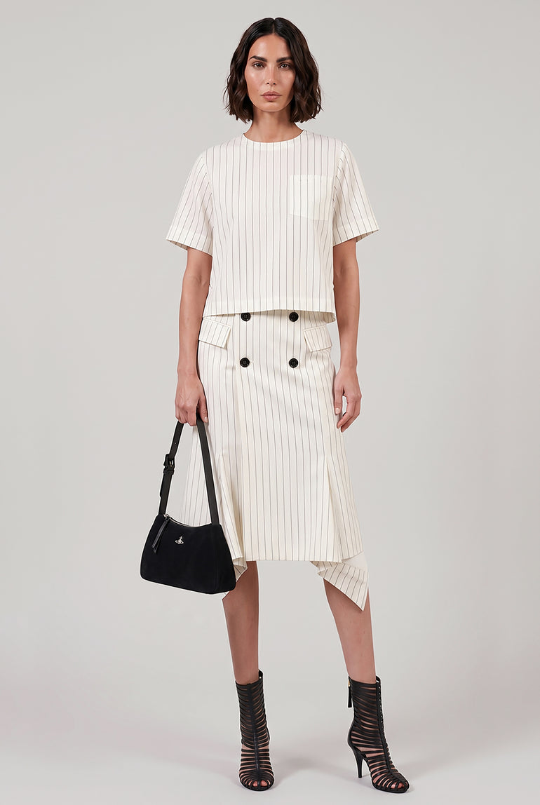 SACAI RTW Contrast S/S Pullover Stripe Top | Off White/Black