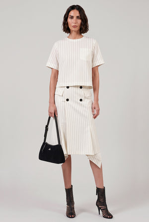 Contrast S/S Pullover Stripe Top | Off White/Black