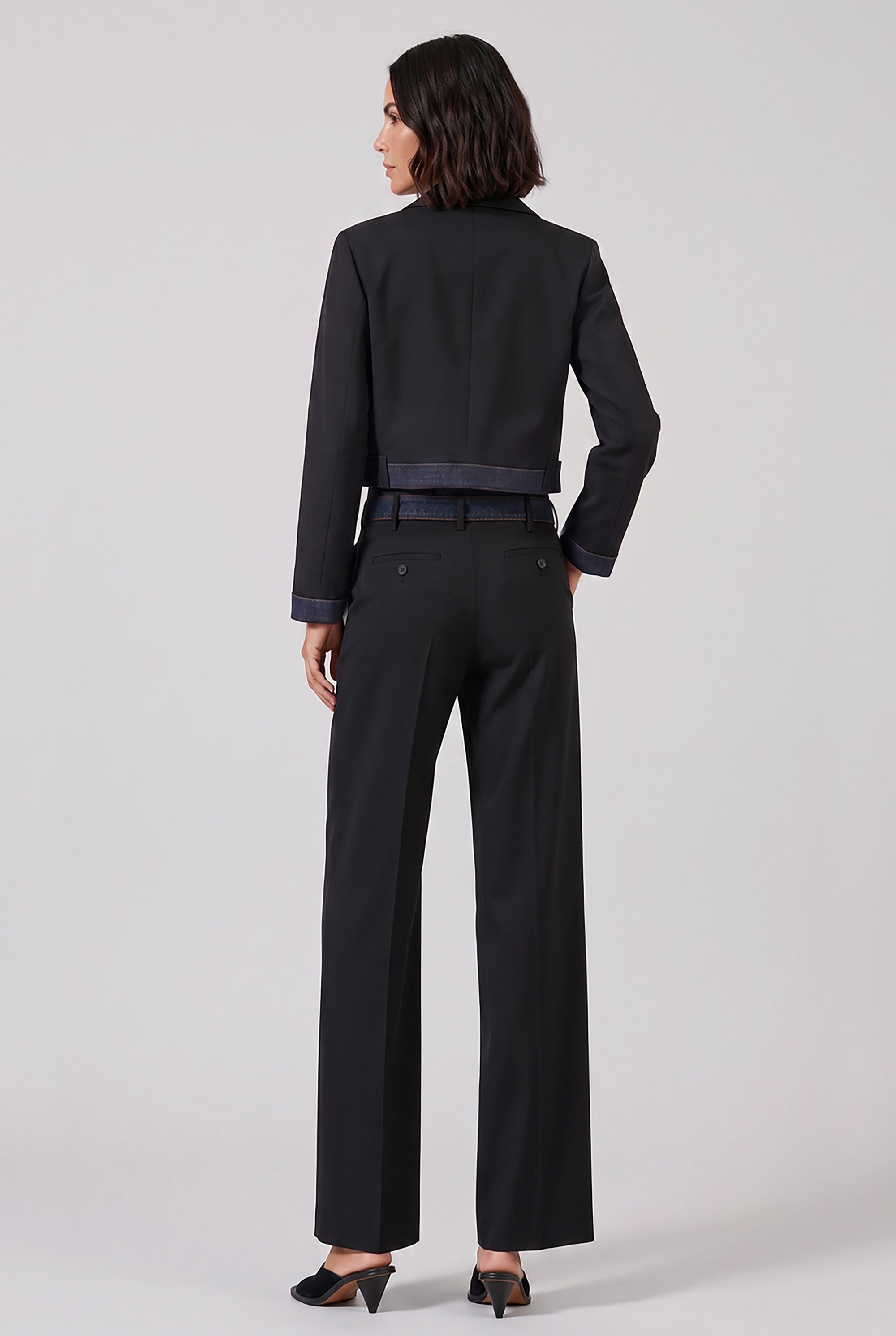 SACAI RTW Suiting X Denim Oversize Double Breast Jacket | Black/Indigo