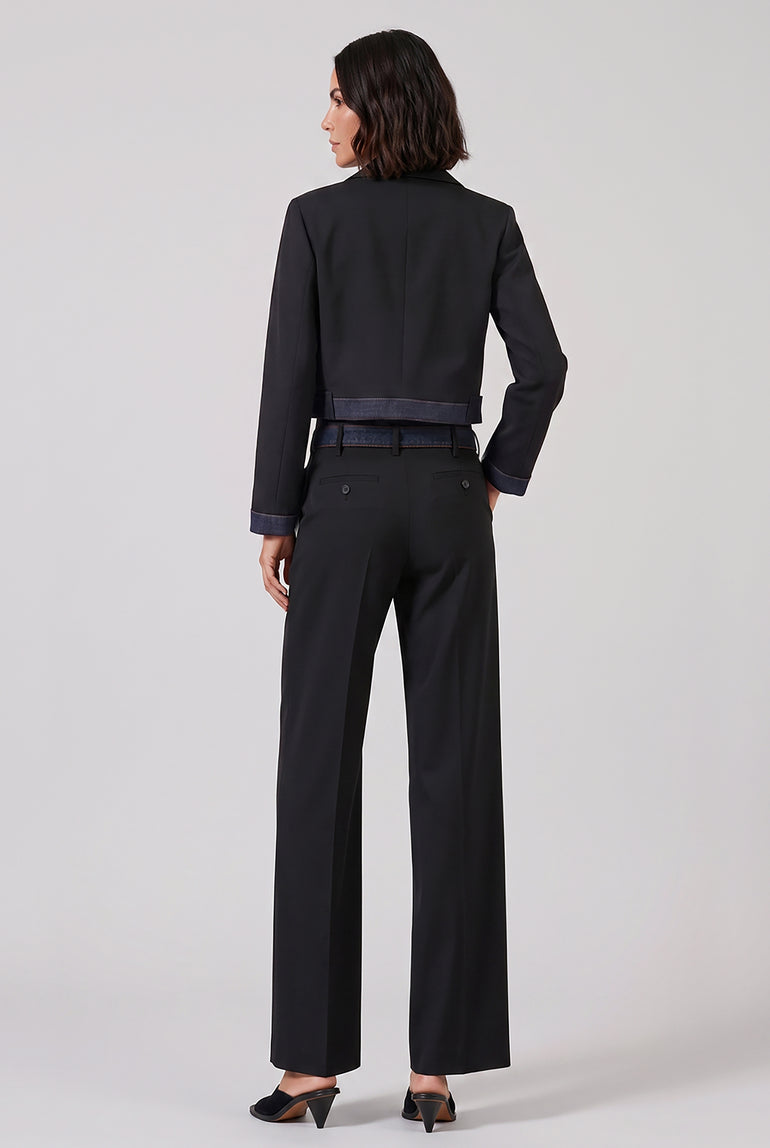 SACAI RTW Suiting X Denim Oversize Double Breast Jacket | Black/Indigo
