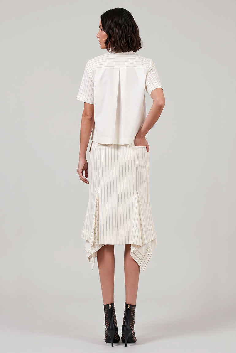 SACAI RTW Contrast S/S Pullover Stripe Top | Off White/Black