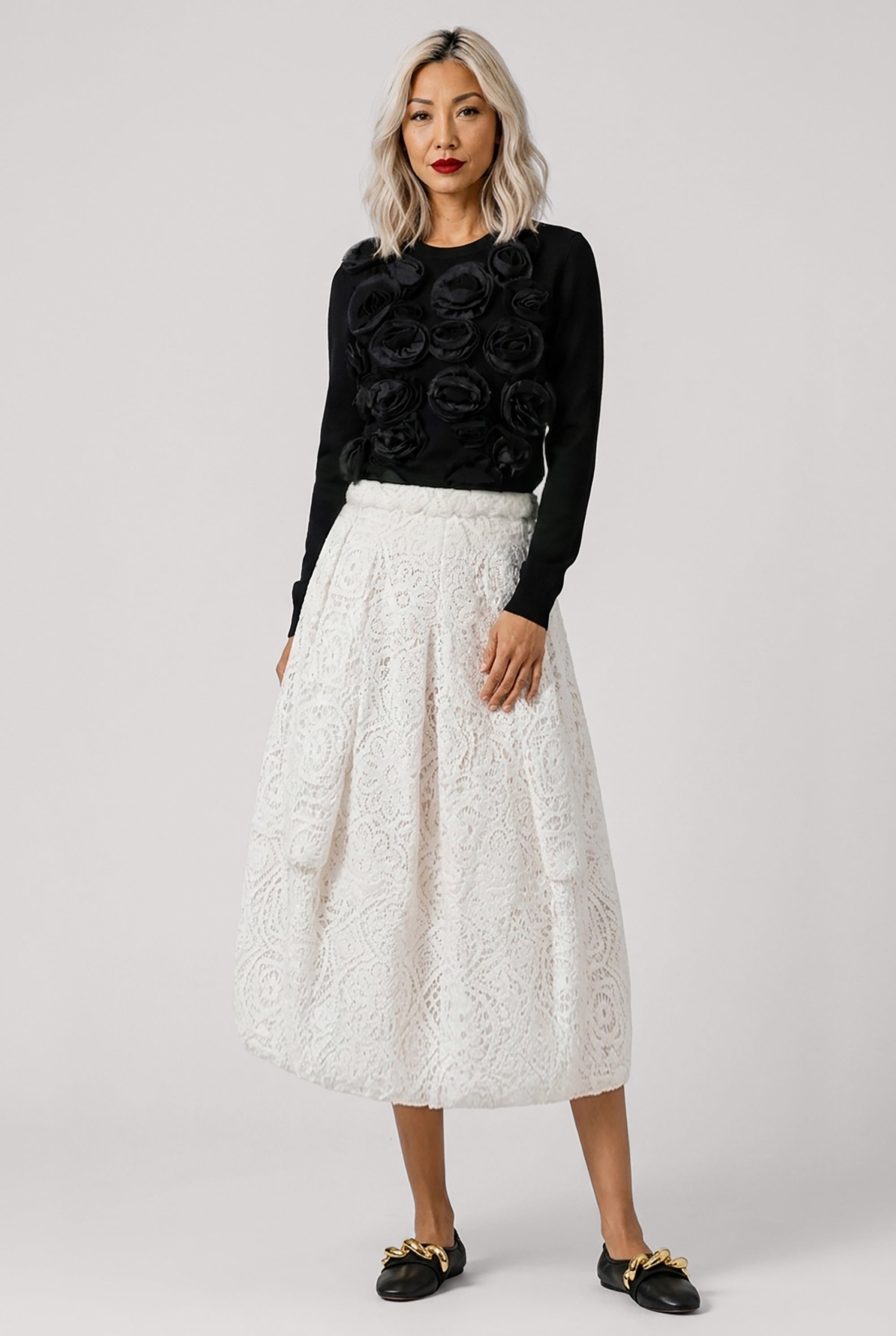 COMME DES GARCONS RTW Lace Pattern Balloon Skirt | White