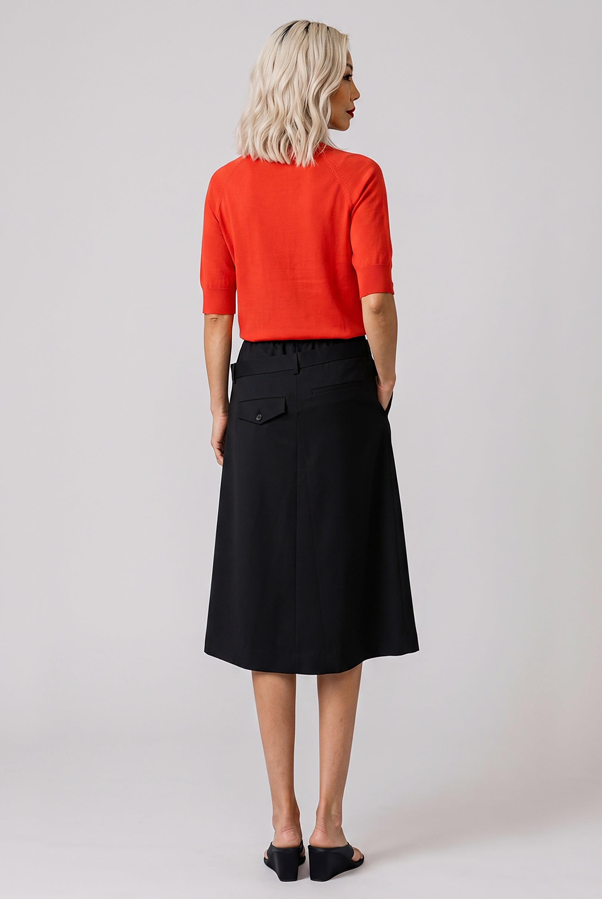 NOIR KEI NINOMIYA RTW Elastic Waist X Tailored Panel Overlay Midi Skirt | Black
