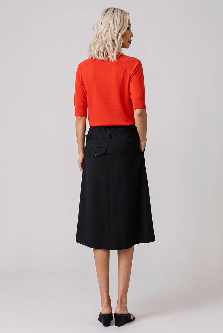 NOIR KEI NINOMIYA RTW Elastic Waist X Tailored Panel Overlay Midi Skirt | Black