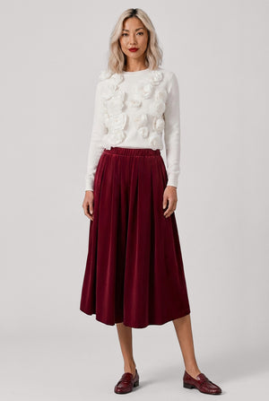 COMME DES GARCONS RTW Elastic Waist Velvet Pleat Midi Skirt | Burgundy