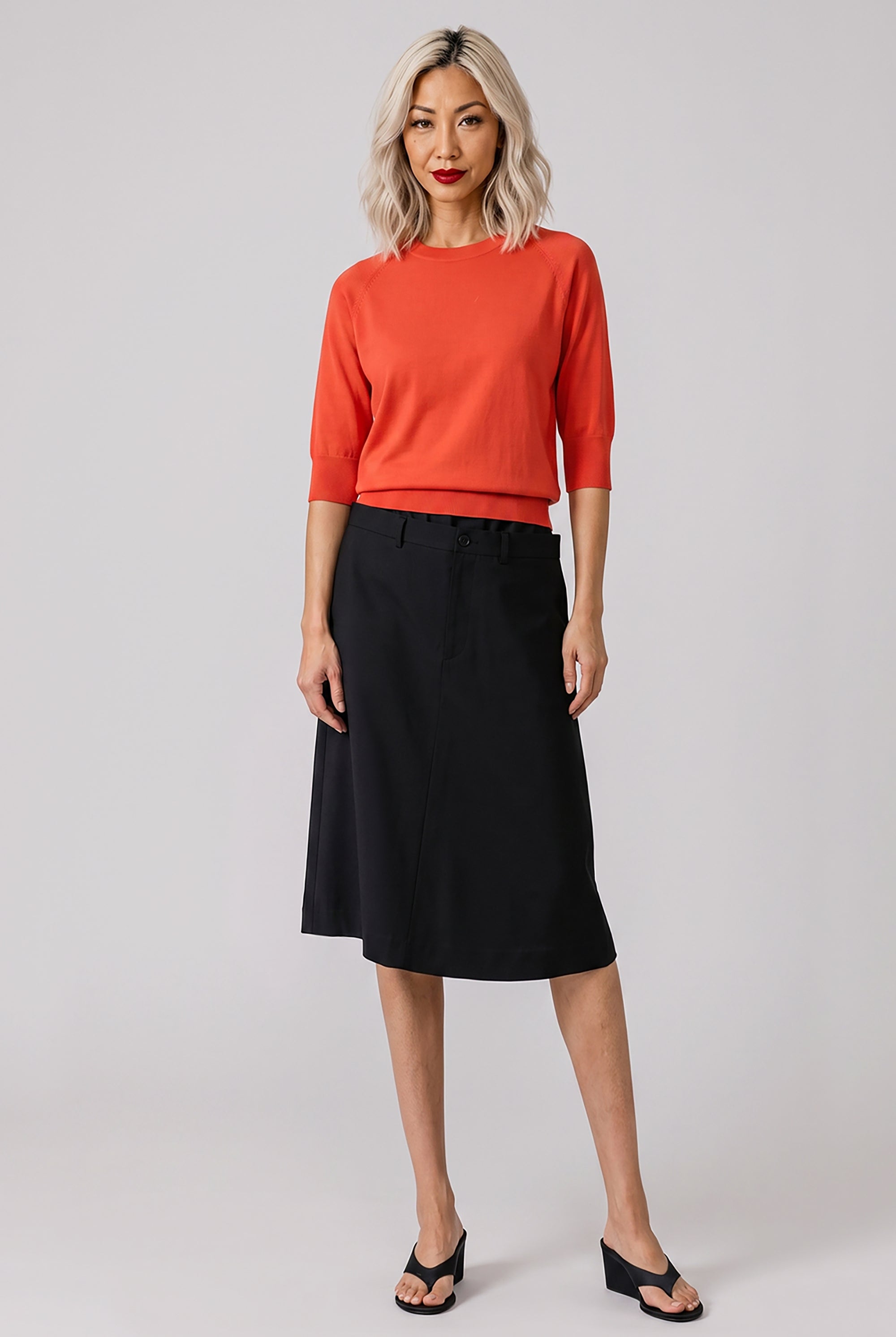 NOIR KEI NINOMIYA RTW Elastic Waist X Tailored Panel Overlay Midi Skirt | Black