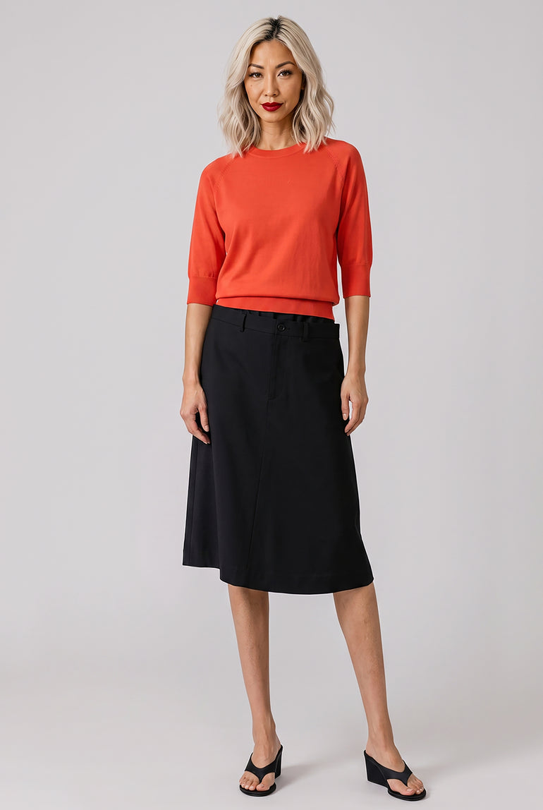NOIR KEI NINOMIYA RTW Elastic Waist X Tailored Panel Overlay Midi Skirt | Black